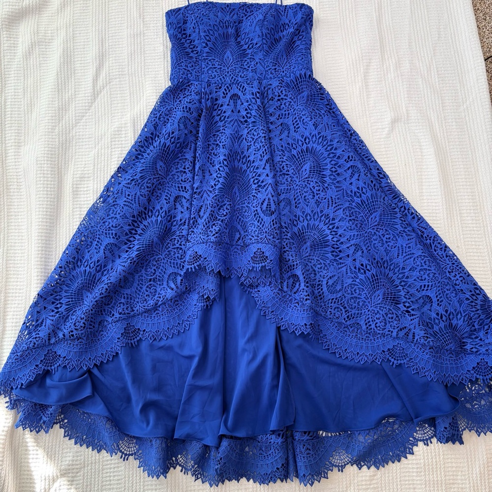 Nicole Miller Blue High Low Embroidered Lace Prom Wedding Guest Dress Gown Sz 8 - Picture 16 of 16